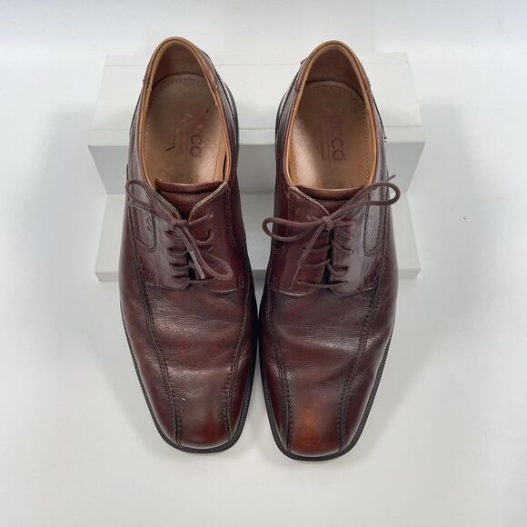 Ecco New Jersey Mens US 10/10.5 EU 44 Leather Oxford Dress Shoes Brown Bike Toe - Picture 5 of 11